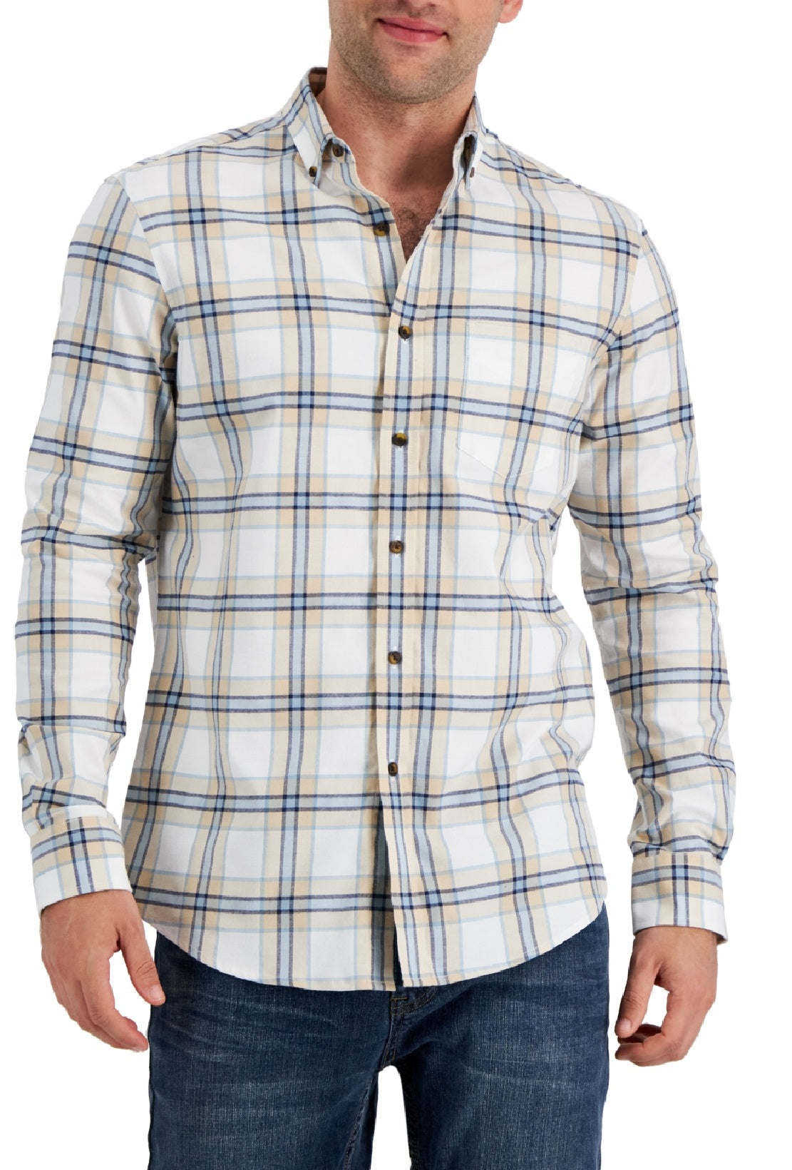 Club Room Men's Regula Fit Brushed Plaid Shirt Brown Size X-Large