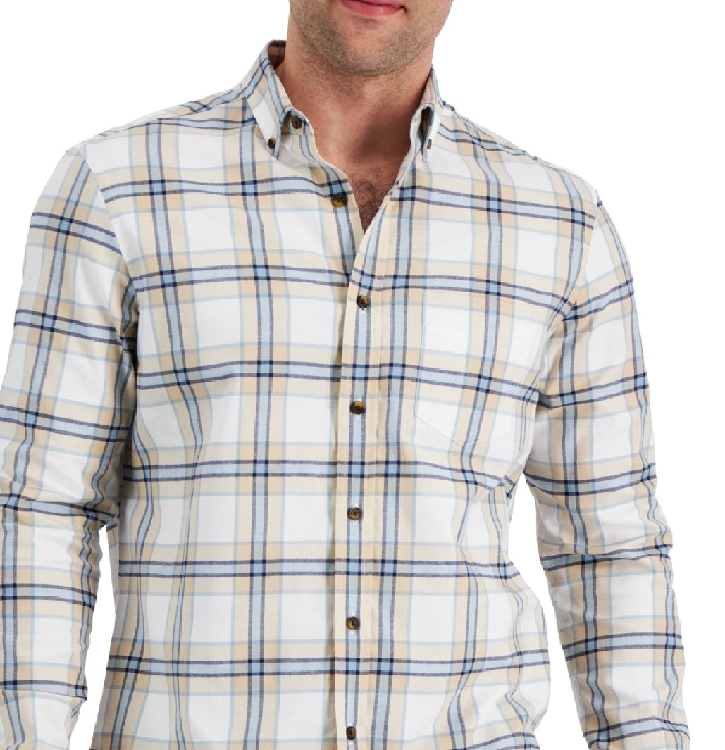 Club Room Men's Regula Fit Brushed Plaid Shirt Brown Size X-Large