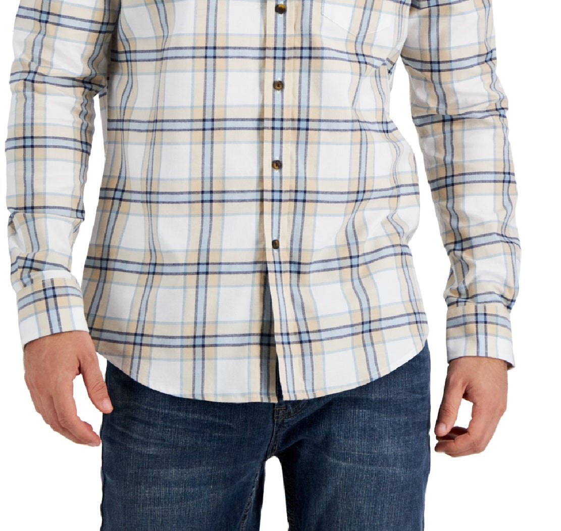 Club Room Men's Regula Fit Brushed Plaid Shirt Brown Size X-Large