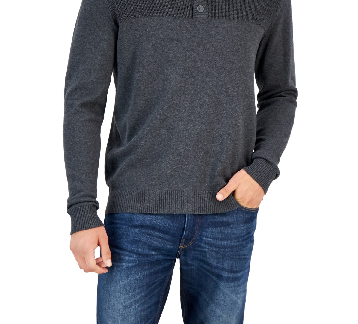 Club Room Men's Button Mock Neck Sweater Gray Size X-Large