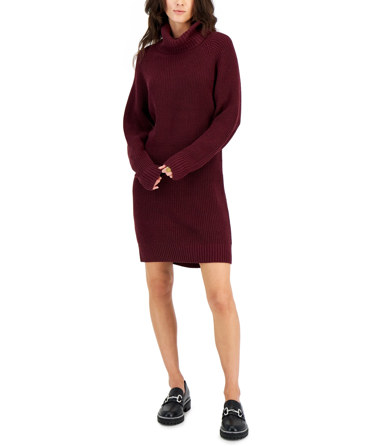 INC International Concepts Women's Turtleneck Sweater Dress Red Size Small