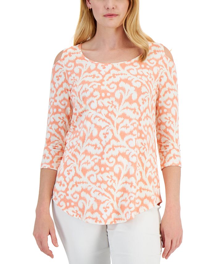 JM Collection Women's Floral Print Jacquard Top Pink Size Petite Small