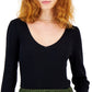 INC International Concepts Women's Ribbed Puffed-Shoulder Sweater Black Size X-Large