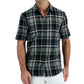 Alfani Men's Short Sleeve Panama Plaid Textured Shirt Green Size Medium