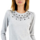 Charter Club Women's Embellished Puff Sleeve Sweater Gray Size Medium
