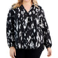 Alfani Women's Printed V Neck High Low Top Black Size 2X