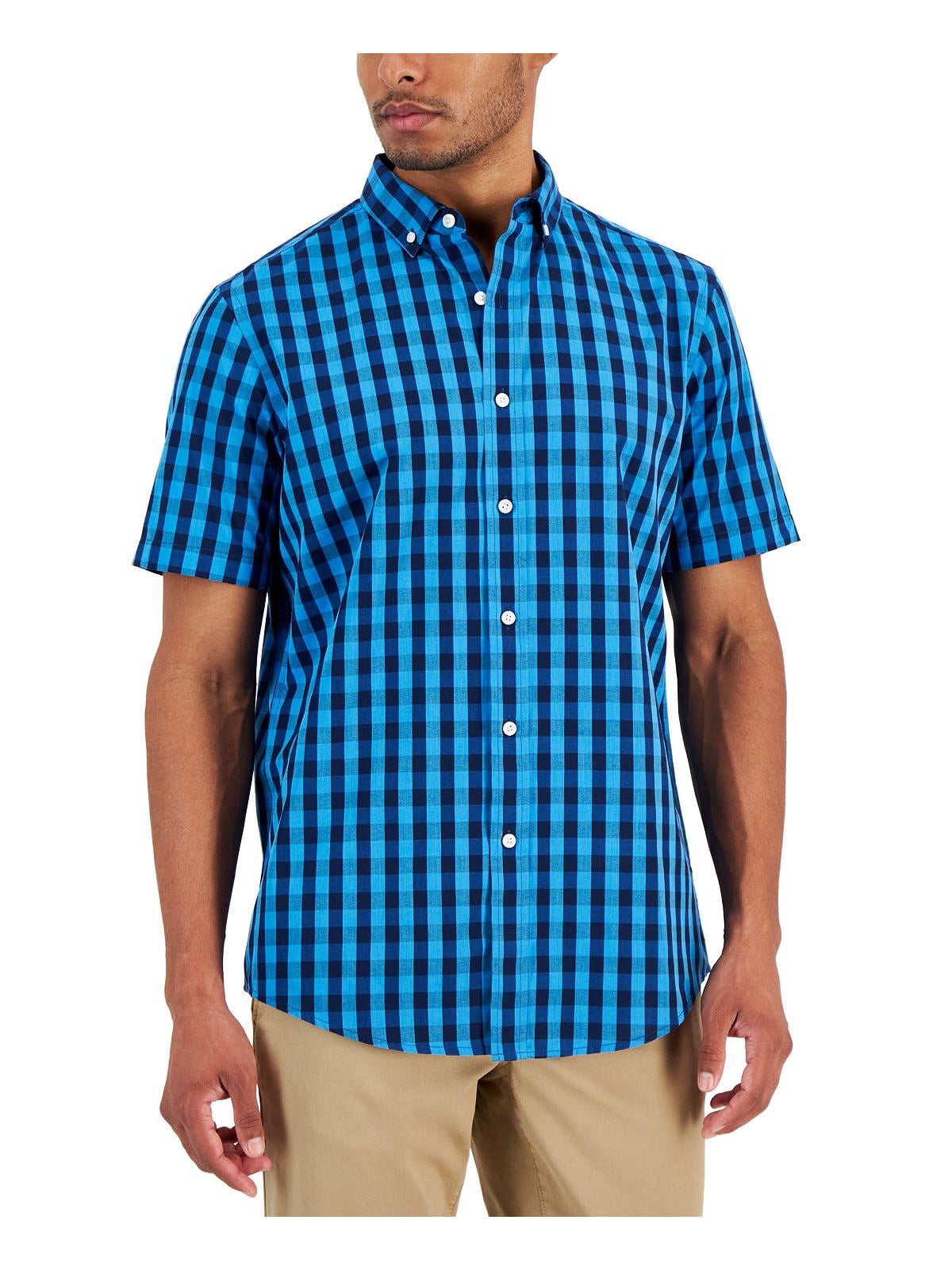 Club Room Men's Short Sleeve Plaid Shirt Blue Size XXX-Large