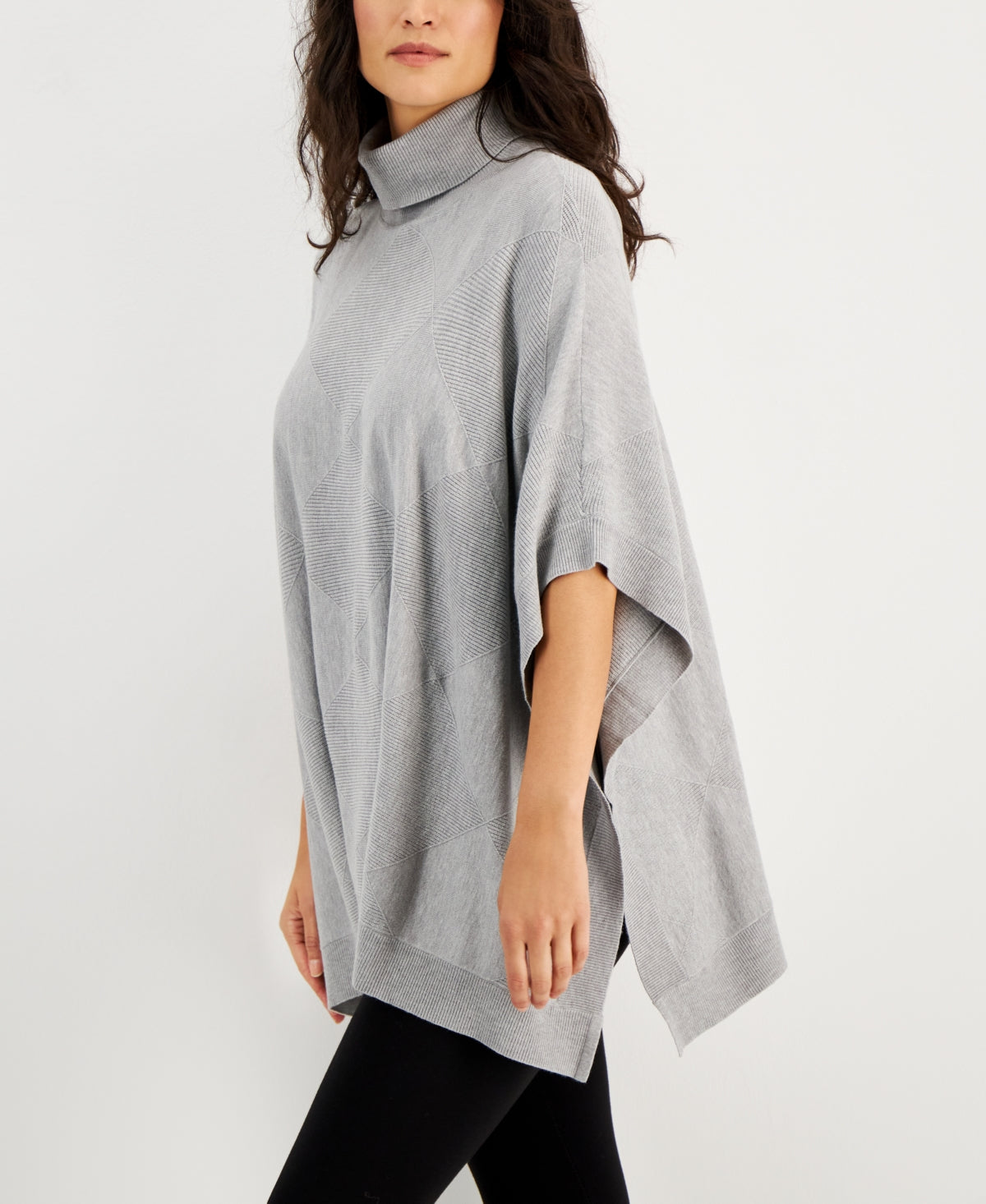 Alfani Women's Turtleneck Poncho Sweater Gray Size X-Large