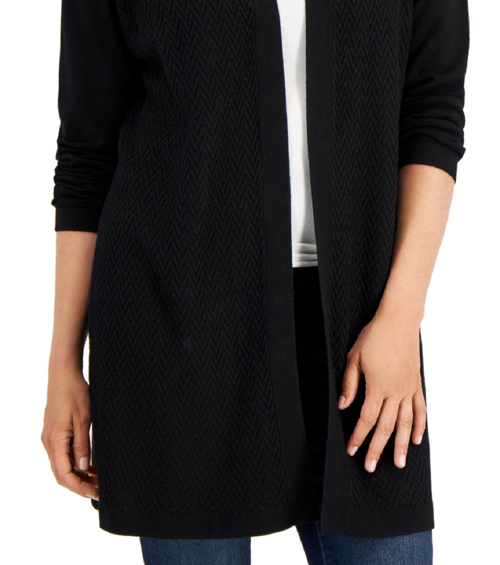 Karen Scott Women's Open Stitch Open Front Cardigan Black Size Medium