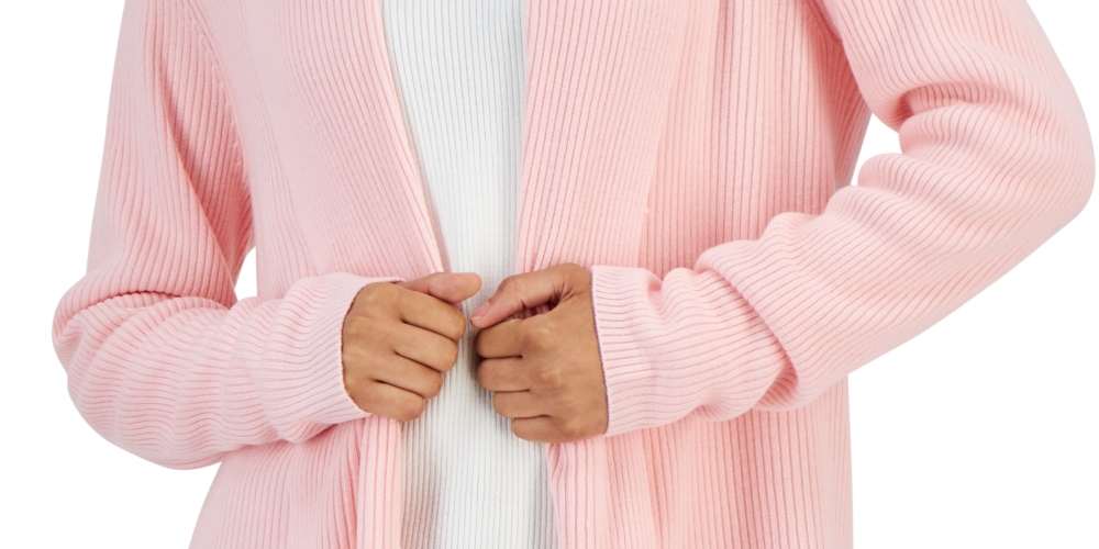 Karen Scott Women's Shawl Collar Long Cardigan Pink Size X-Small