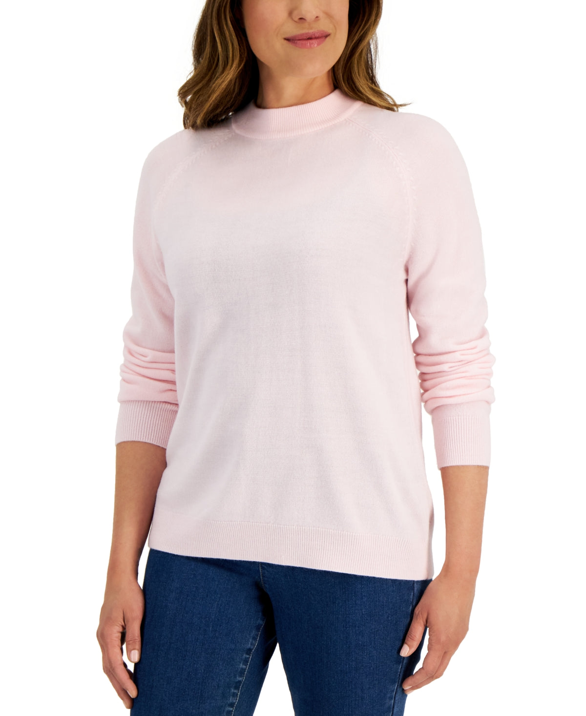 Karen Scott Women's Mock Neck Zip Back Sweater Pink Size Petite Small