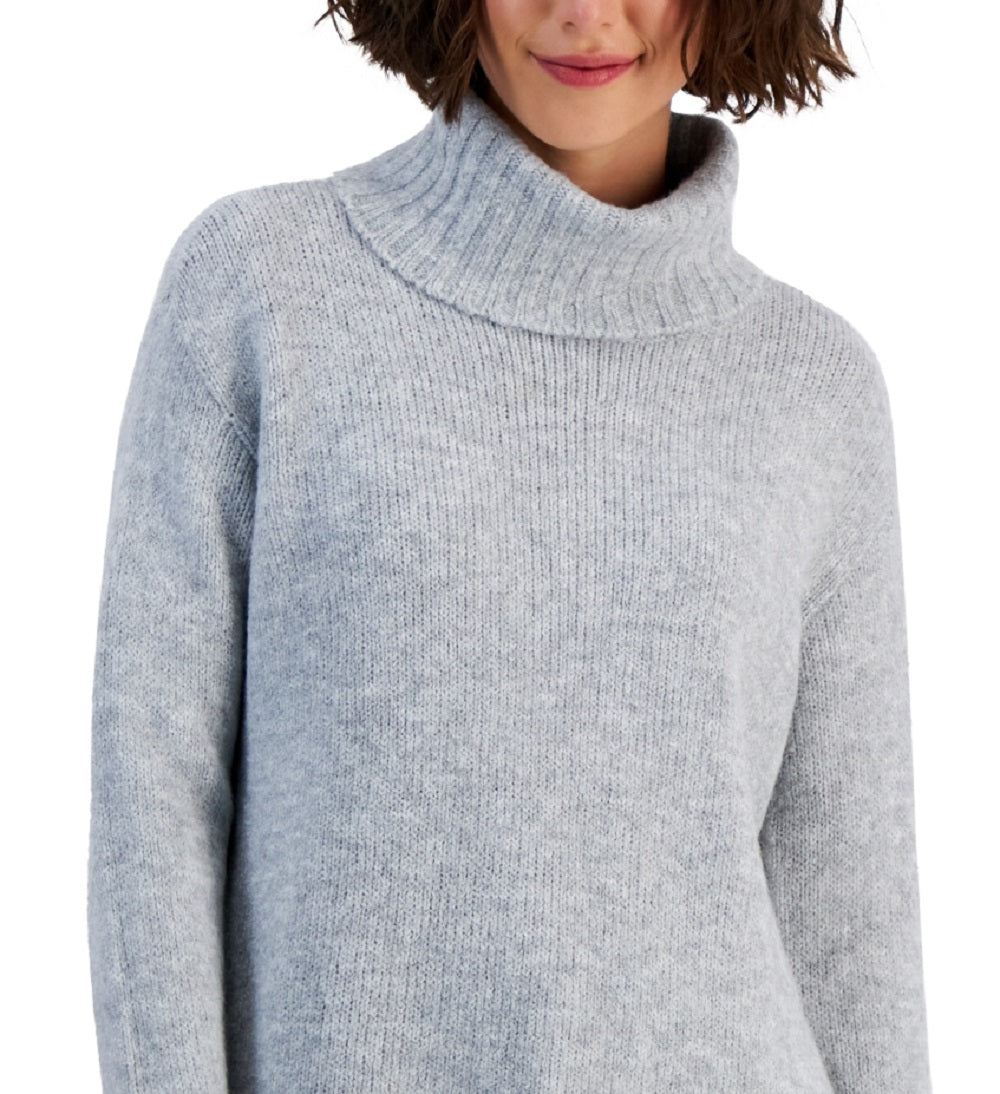 Style & Co Women's Ribbed Trim Turtleneck Sweater Gray Size Medium