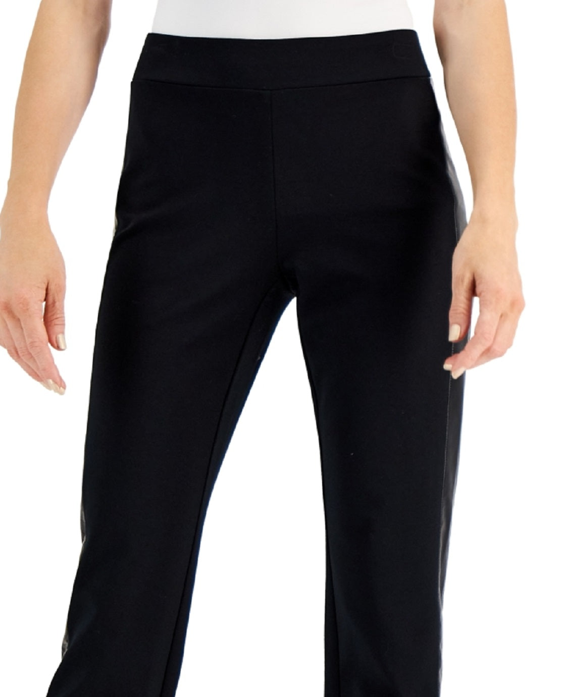 JM Collection Women's Faux Leather Trim Pants Black Size Petite Medium