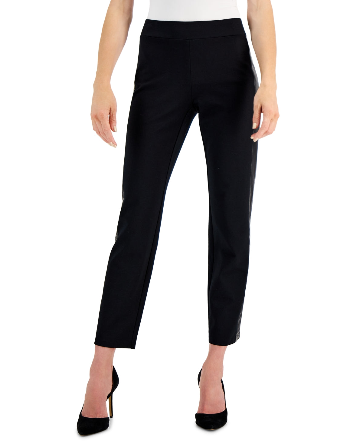 JM Collection Women's Faux Leather Trim Pants Black Size Petite Medium