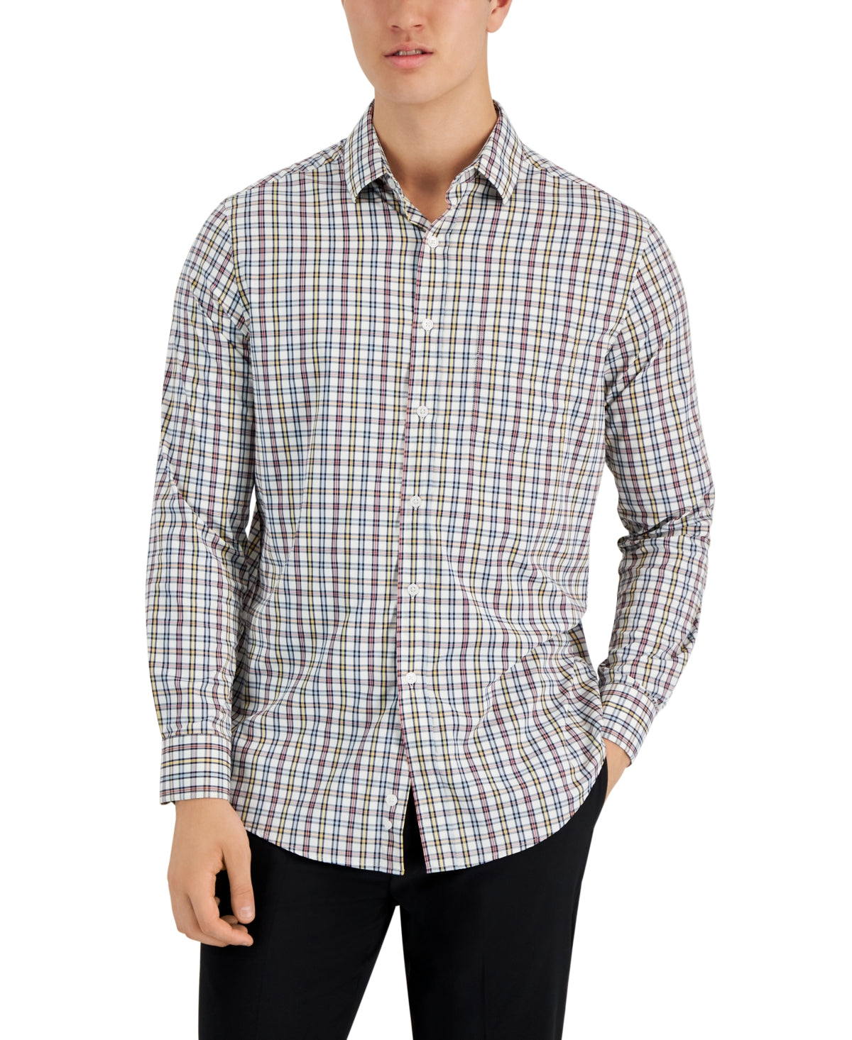 Club Room Men's Plaid Collared Button Down Shirt Beige Size Medium