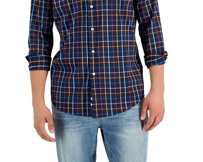 Club Room Men's Woven Plaid Button Down Shirt Blue Size Small