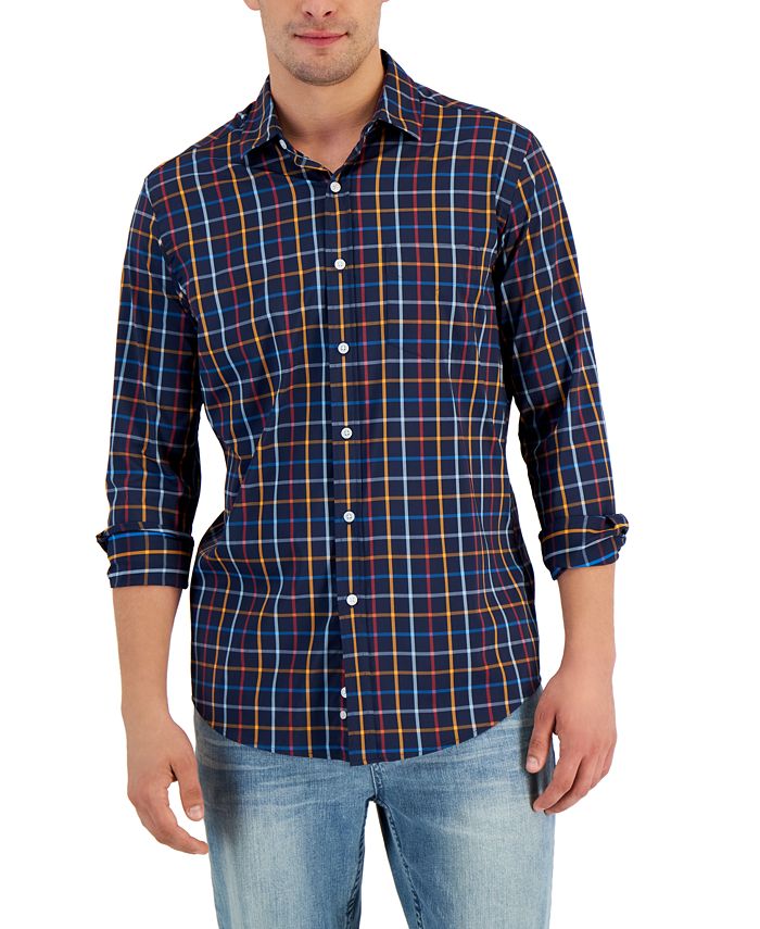 Club Room Men's Woven Plaid Button Down Shirt Blue Size Small