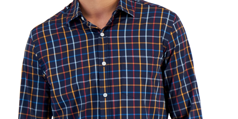 Club Room Men's Woven Plaid Button Down Shirt Blue Size Small