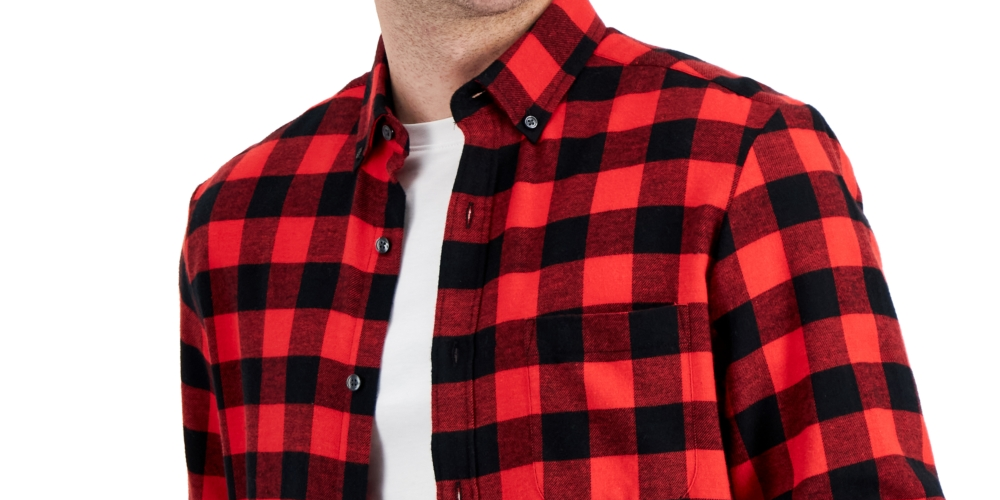 Club Room Men's Regular Fit Plaid Flannel Shirt Red Size XX-Large
