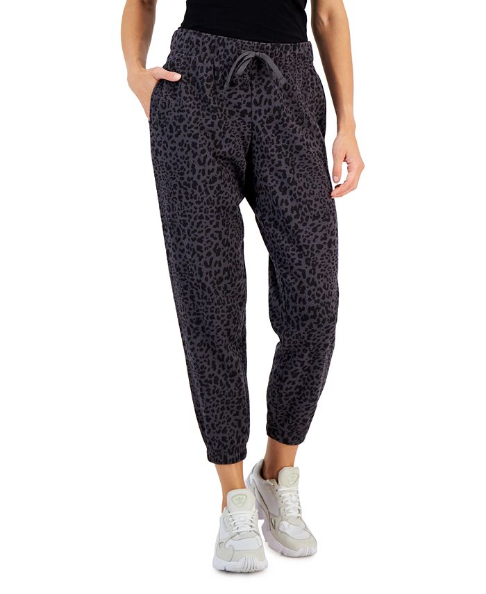 ID Ideology Women's Fleece Cheetah Print Jogger Pants Black Size Medium