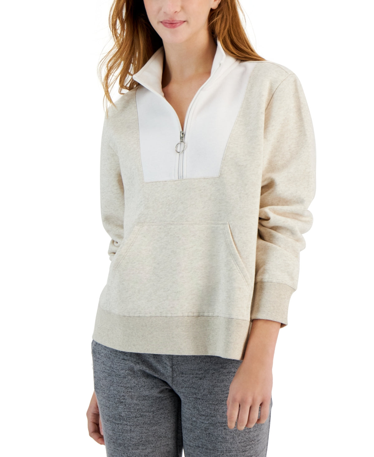 ID Ideology Women's Relaxed Colorblocked Zip Sweatshirt Pullover Brown Size Small