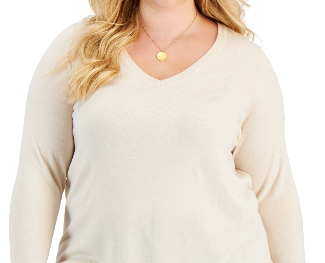 Style & Co Women's V Neck Sweater Brown Size 2X