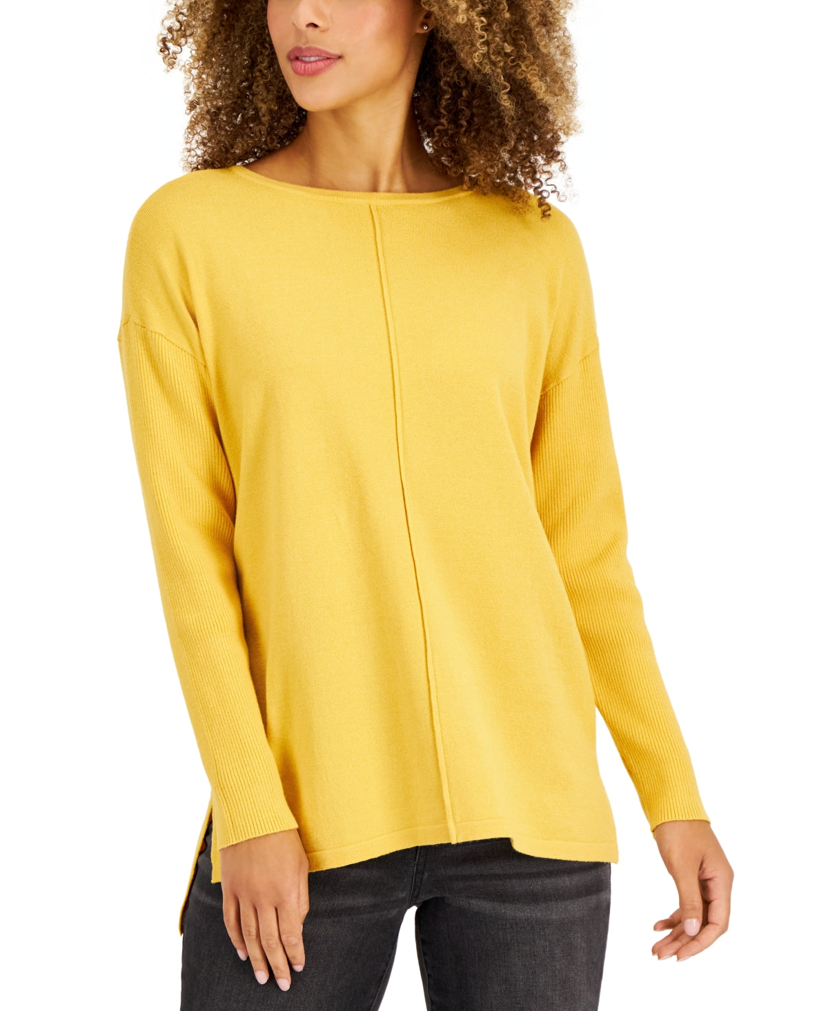 Style & Co Women's Seam Front Tunic Sweater Yellow Size Large