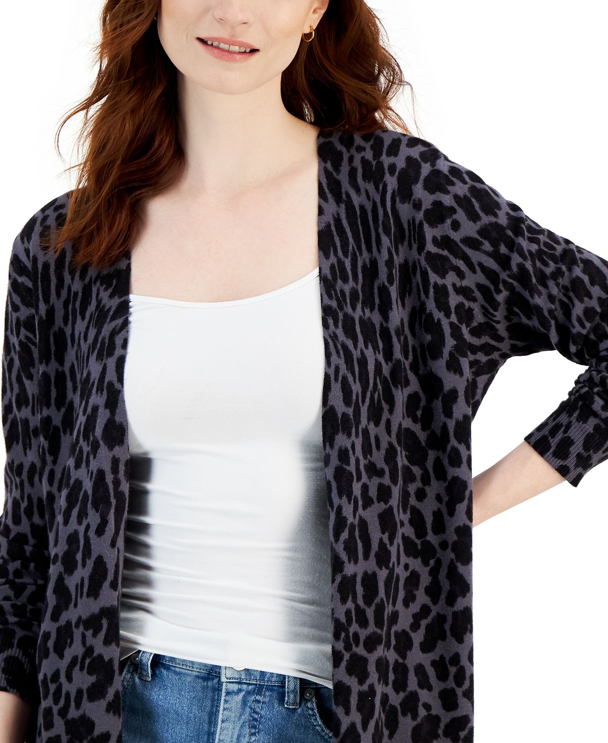 Style & Co Women's Printed Cardigan Gray Size X-Small