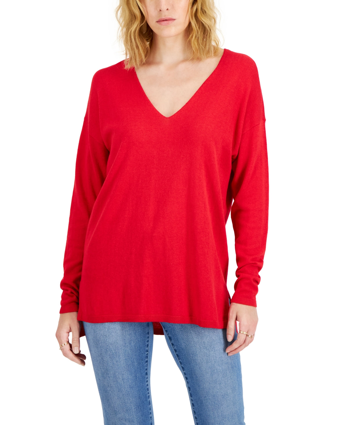 INC International Concepts Women's Solid V Neck Sweater Red Size X-Large