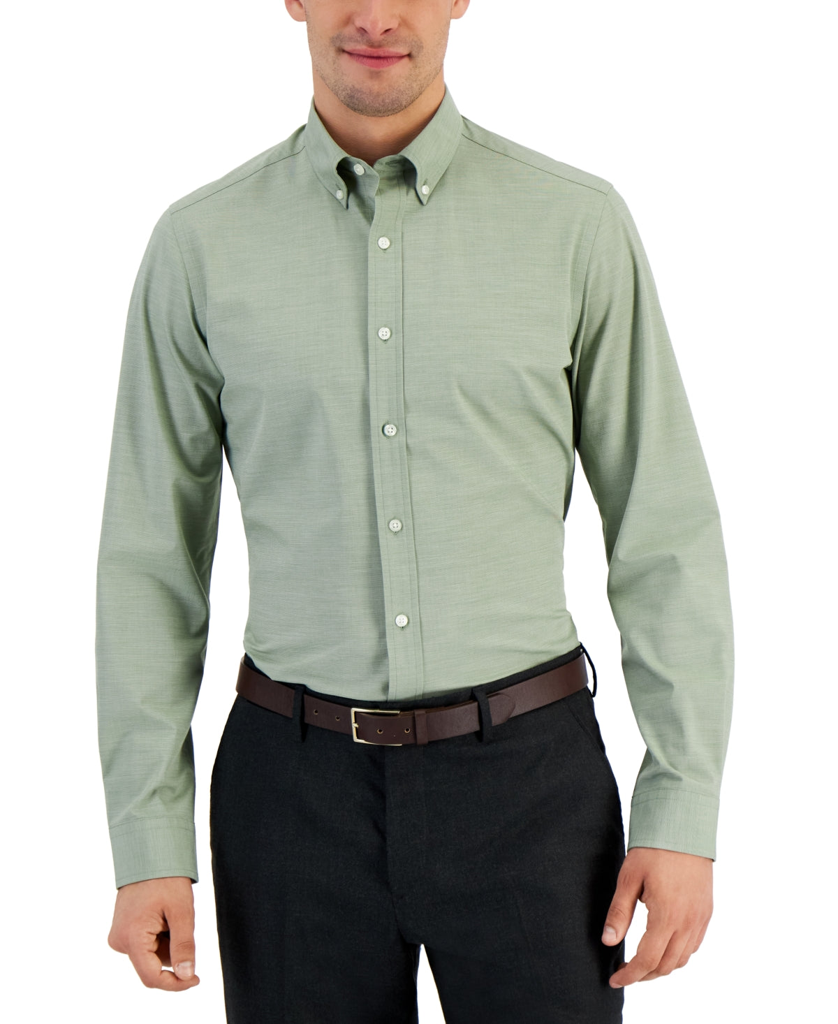 Club Room Men's Slim Fit 4 Way Stretch Solid Dress Shirt Green Size XX-Large