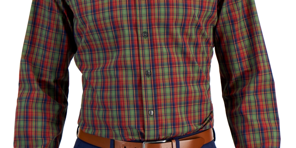 Club Room Men's Plaid Slim Fit Dress Shirt Red