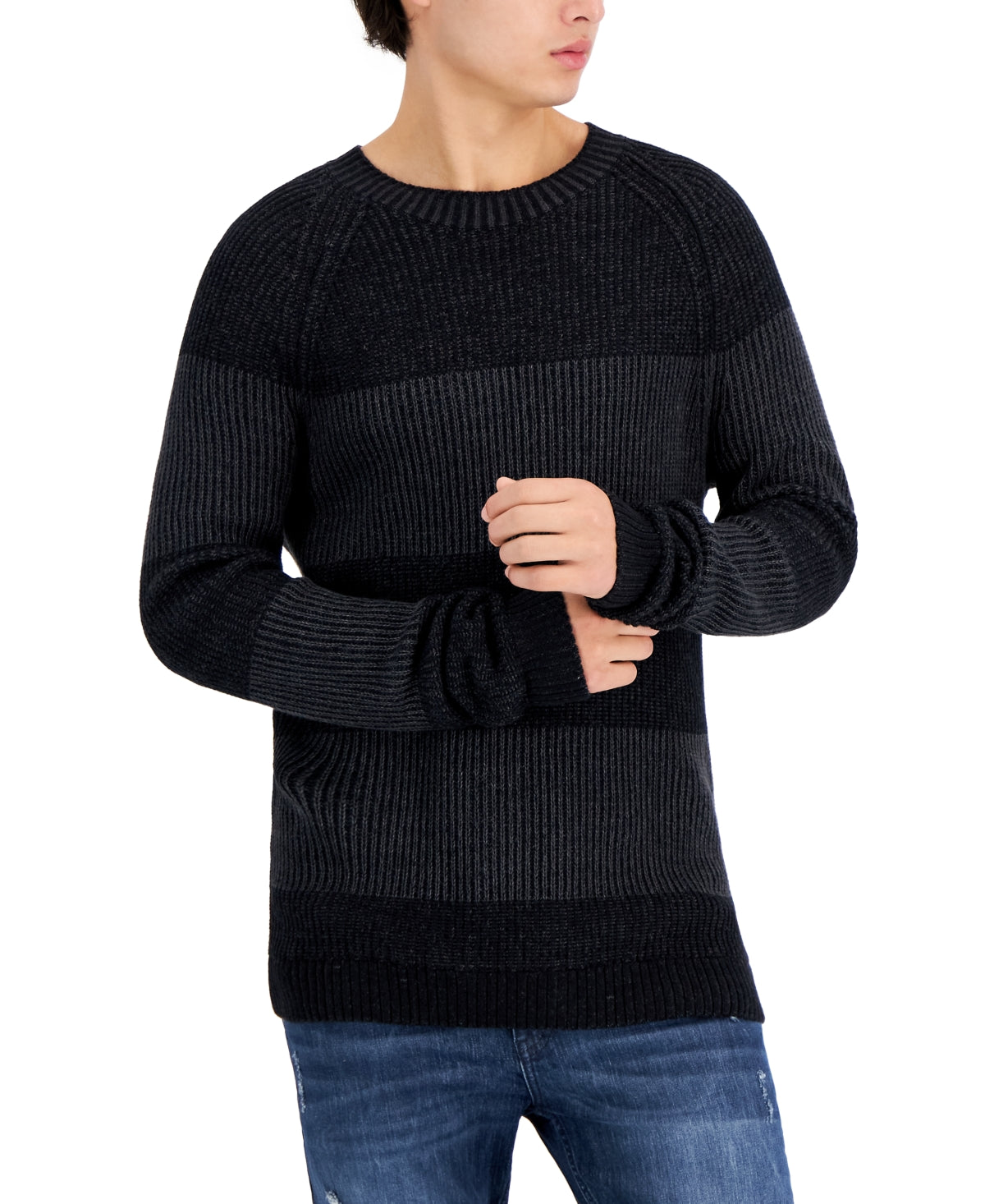 INC International Concepts Men's Plaited Crewneck Sweater Gray Size Large