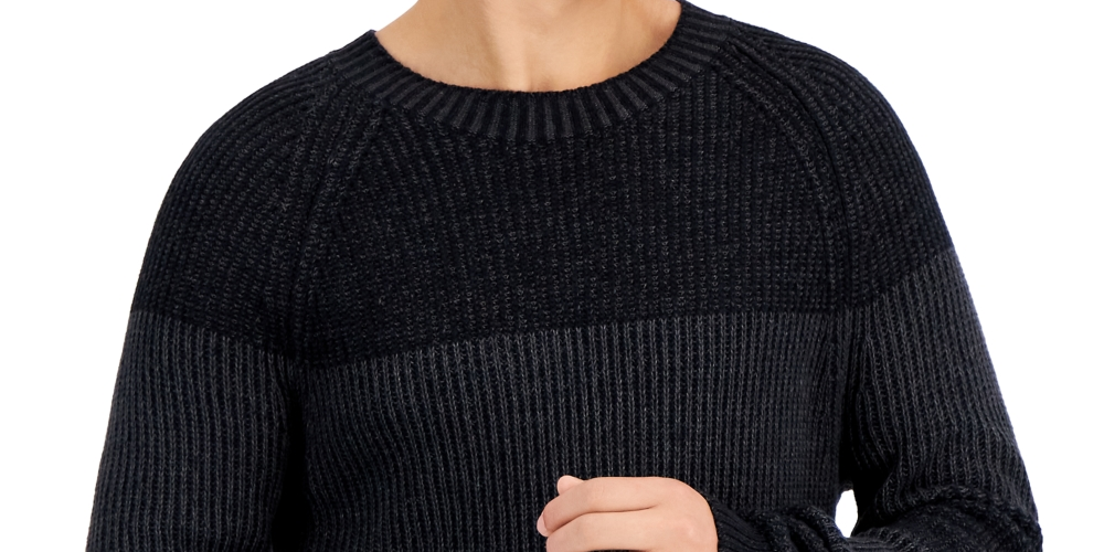 INC International Concepts Men's Plaited Crewneck Sweater Gray Size Large