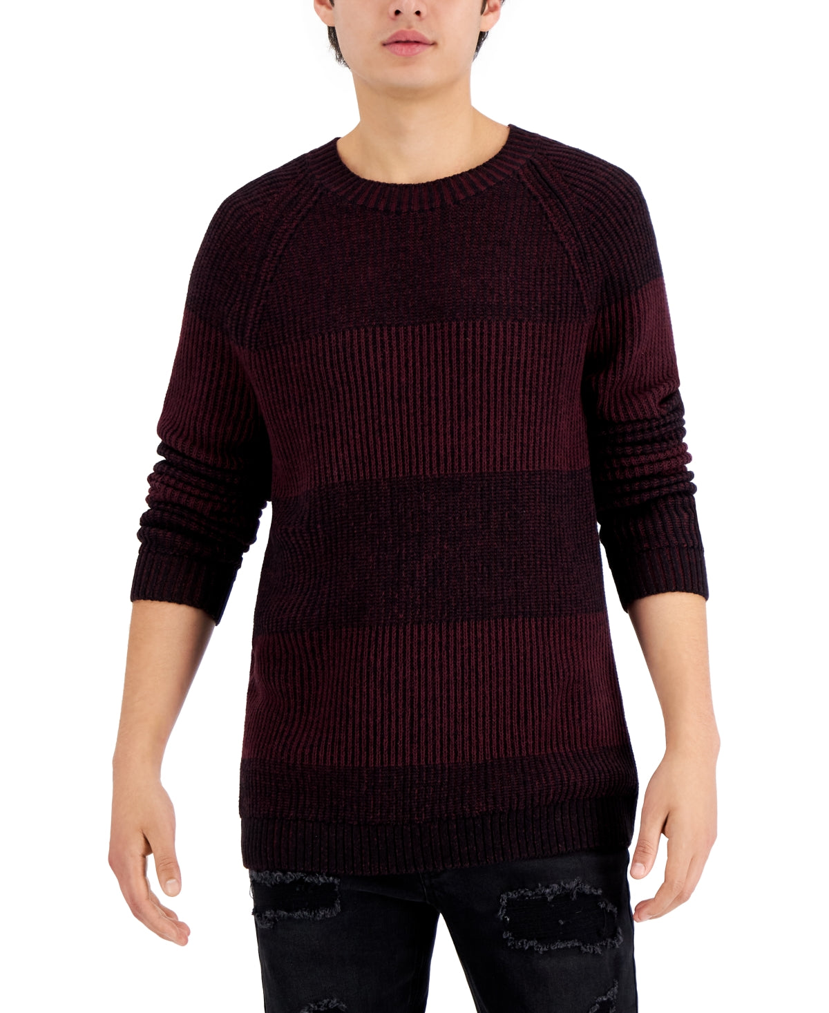 INC International Concepts Men's Plaited Crewneck Sweater Red