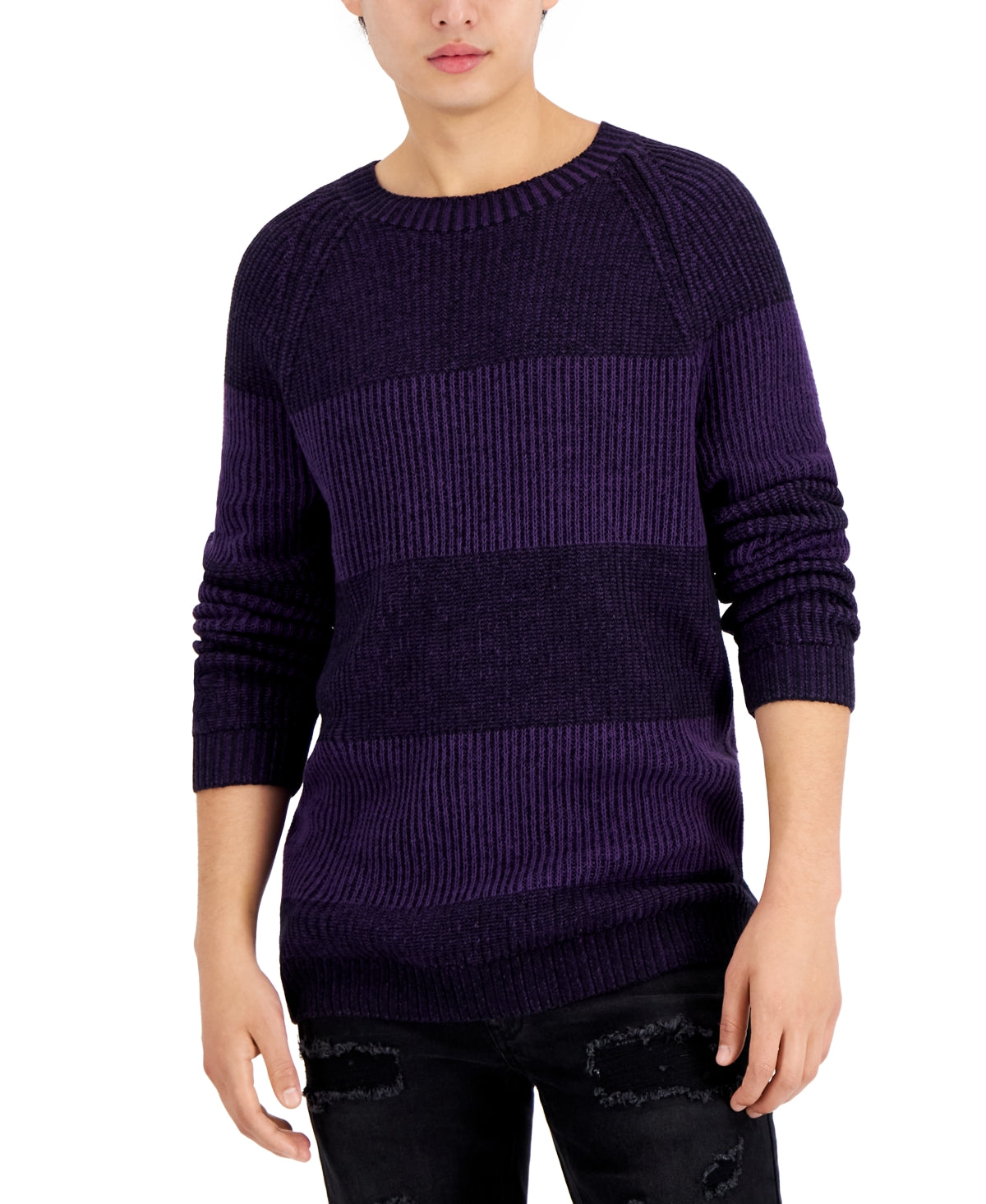 INC International Concepts Men's Plaited Crewneck Sweater Purple Size Medium