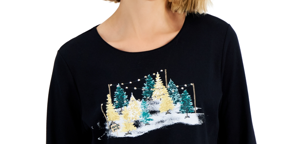 Karen Scott Women's Long Sleeve Holiday Top Black Size Large