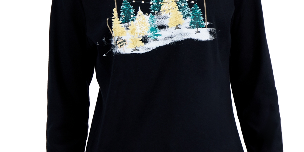 Karen Scott Women's Long Sleeve Holiday Top Black Size Large
