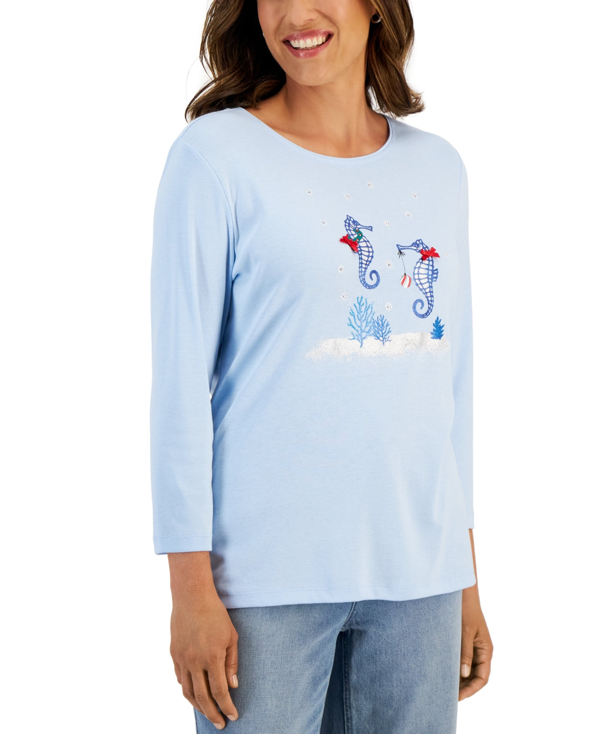 Karen Scott Women's Holiday Beach Top Blue Size Large