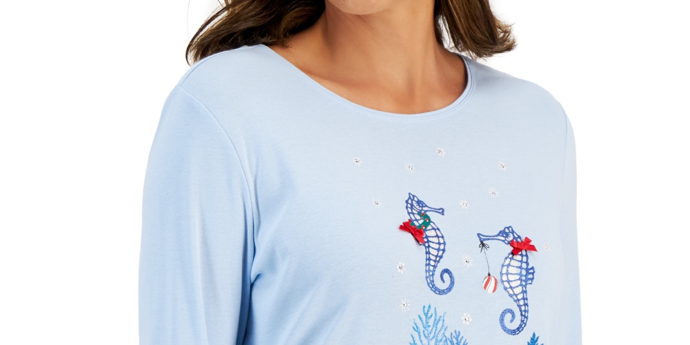 Karen Scott Women's Holiday Beach Top Blue Size Large
