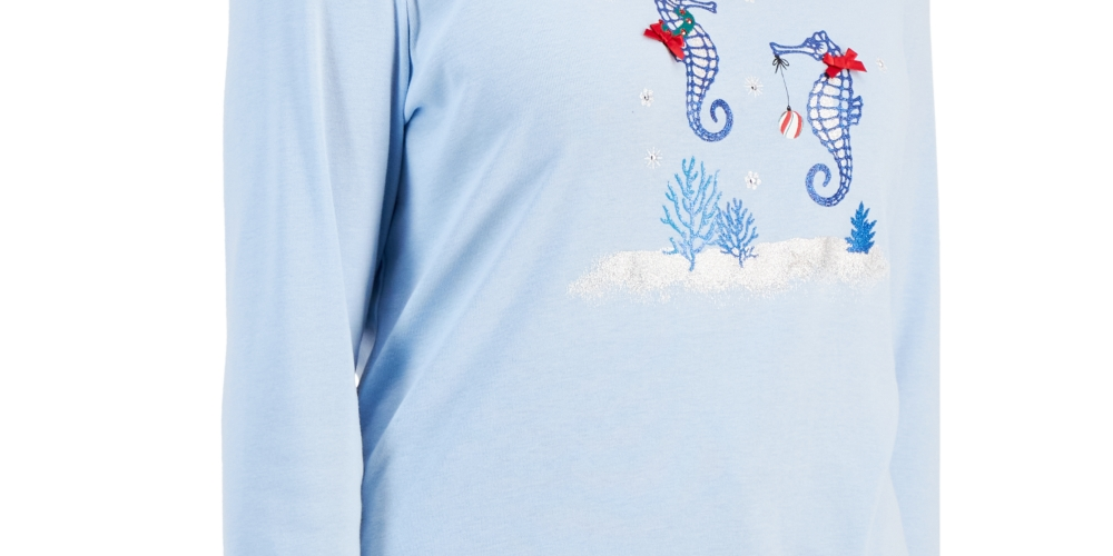 Karen Scott Women's Holiday Beach Top Blue Size Large