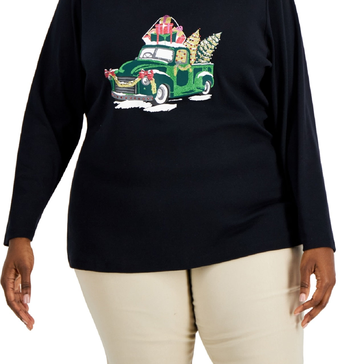 Karen Scott Women's Embellished Top Black Size 2X
