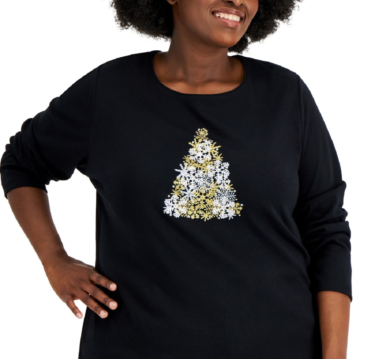 Karen Scott Women's Snowflake Tree Graphic Top Black Size 2X