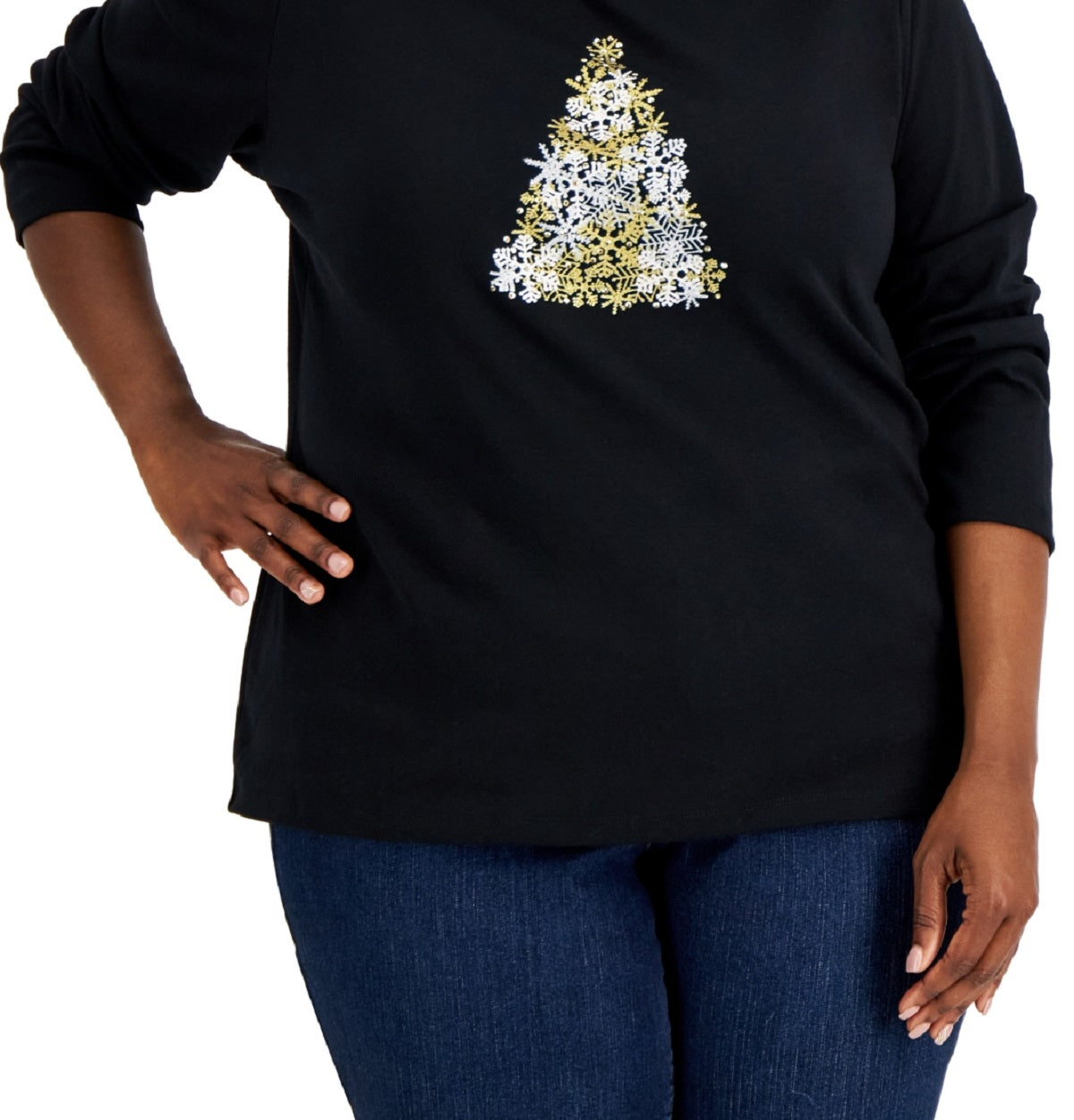 Karen Scott Women's Snowflake Tree Graphic Top Black Size 2X