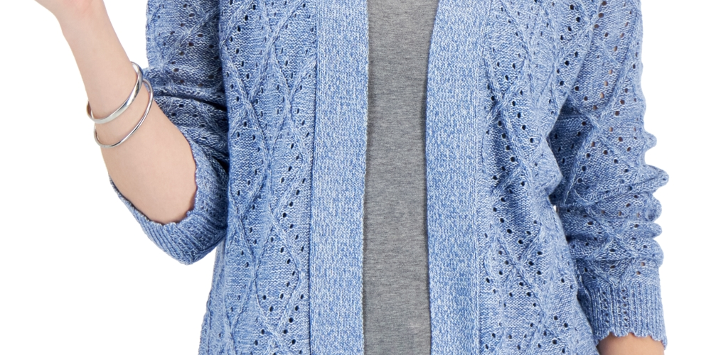 Karen Scott Women's Diamond Knit Open Front Cardigan Blue Size XX-Large