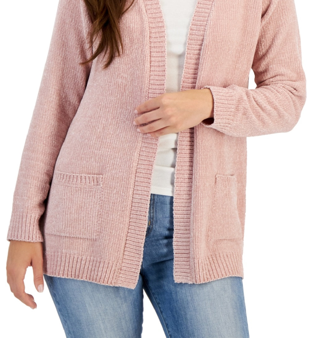 Karen Scott Women's Chenille Patch Pocket Cardigan Pink Size Medium