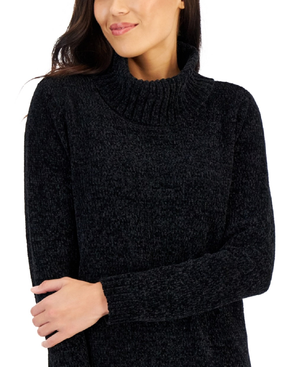 Karen Scott Women's Chenille Cowlneck Sweater Black Size Large