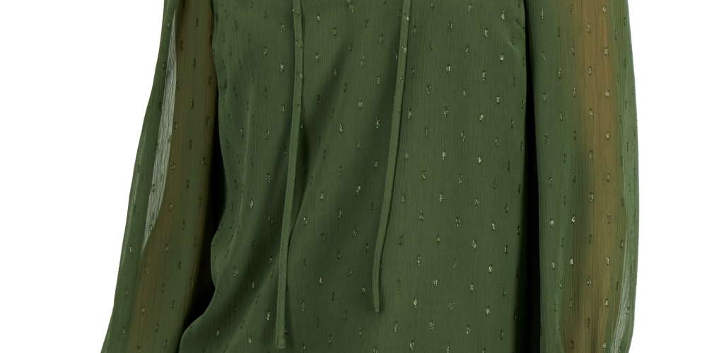 INC International Concepts Women's Clip Dot Tie Neck Blouse Green Size XX-Large
