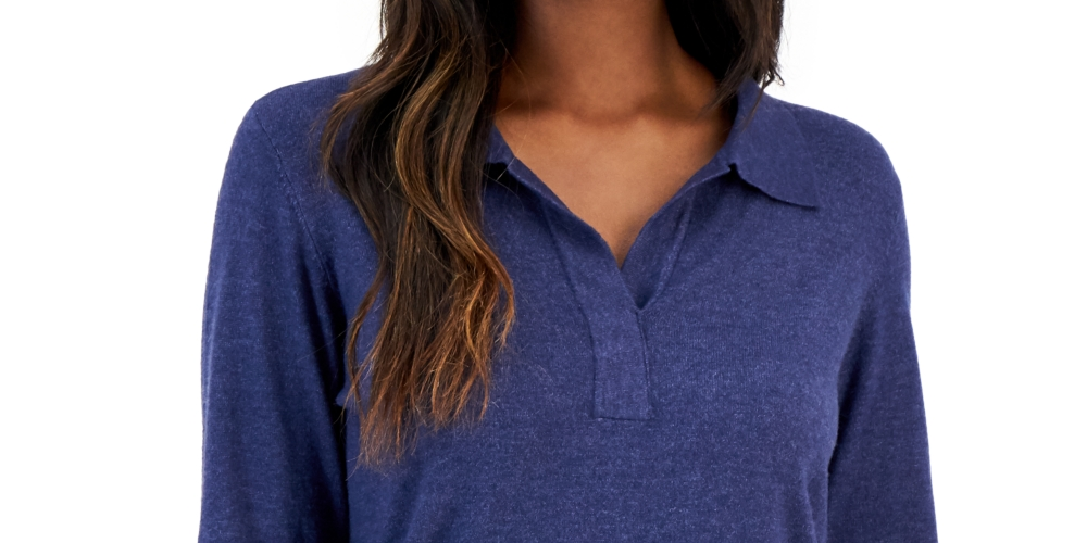 Karen Scott Women's Plush Polo Sweater Blue Size XX-Large