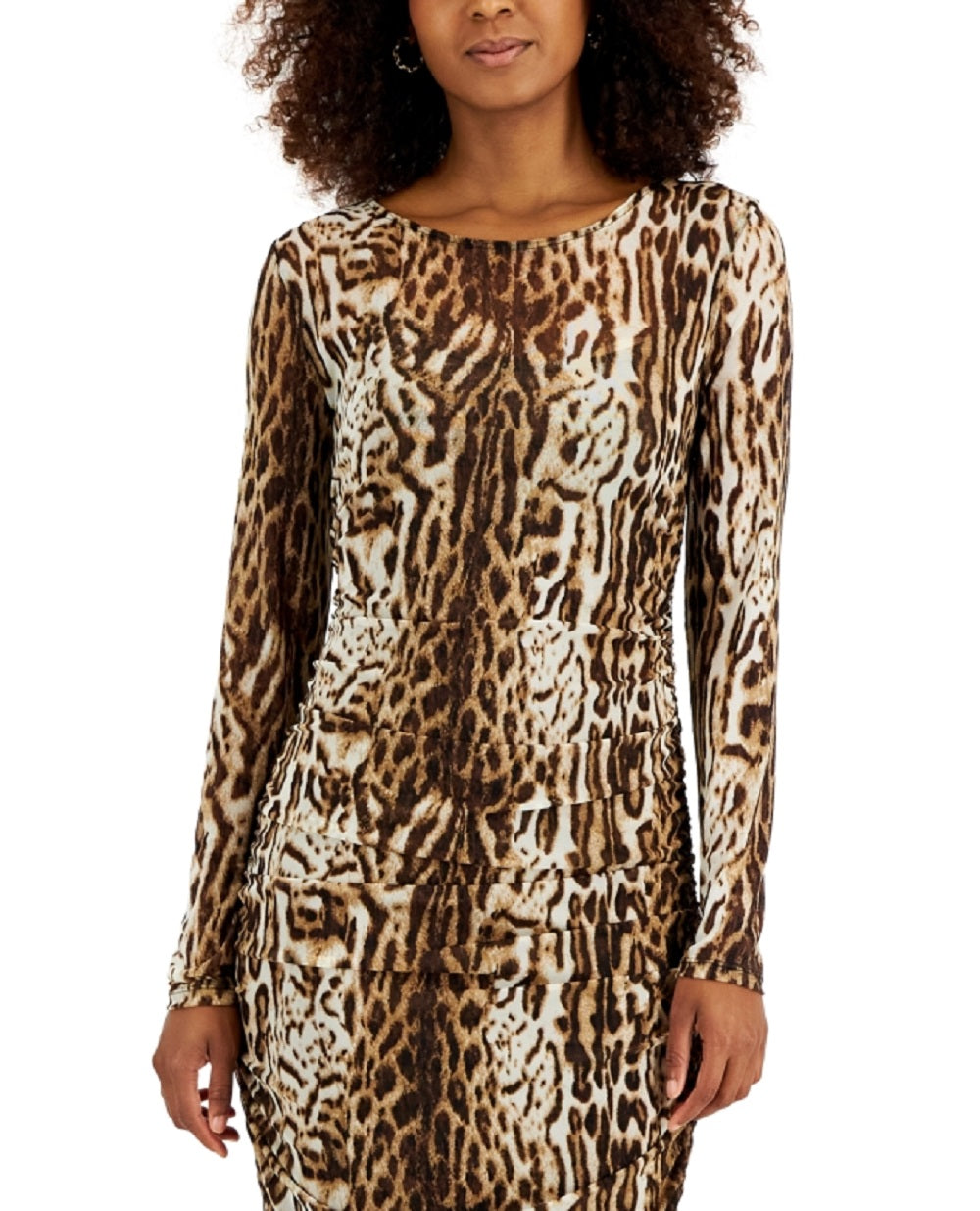 INC International Concepts Women's Leopard Print Mesh Dress Brown Size X-Large