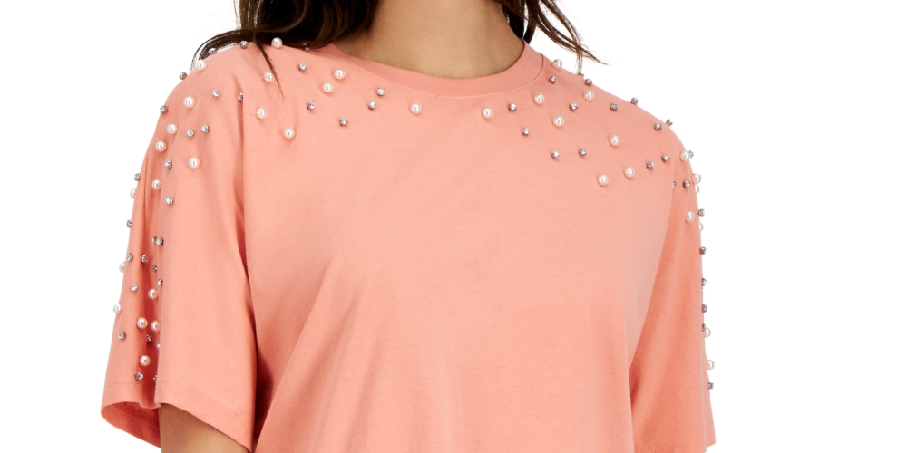 INC International Concepts Women's Embellished Dolman-Sleeve Tee Orange Size Medium